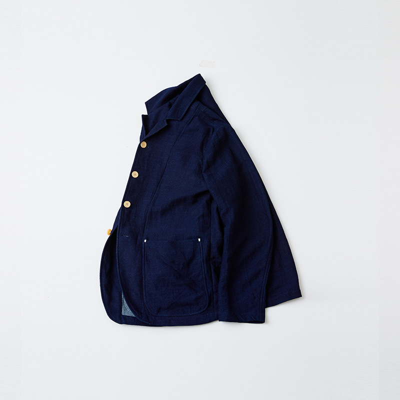 Notched collar single jacket_Indigo(Garments Washing Finish)