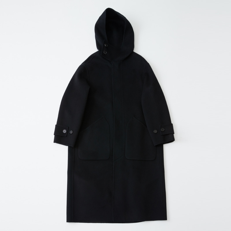 Hand-made Inverted pleats hoodie Coat_Black