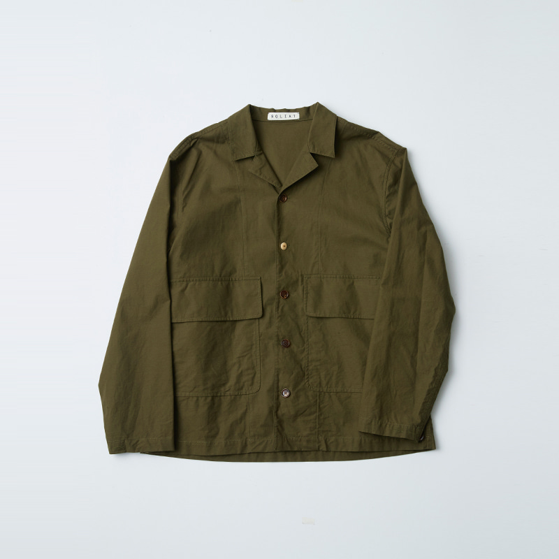 Loose-fit notched collar shirts jacket_Khaki