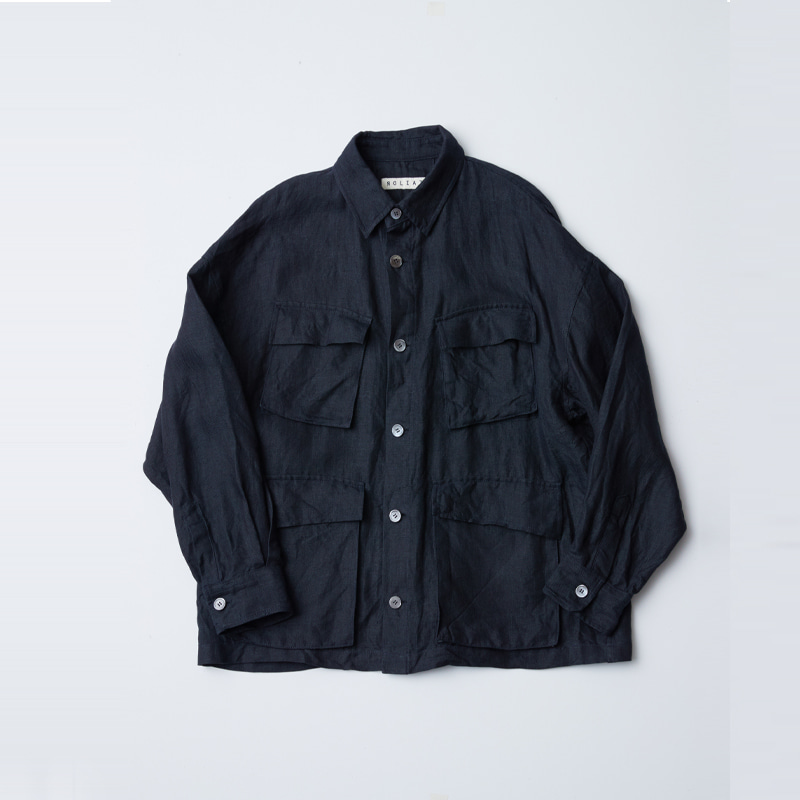 4 pocket regular collar shirts jacket_Navy