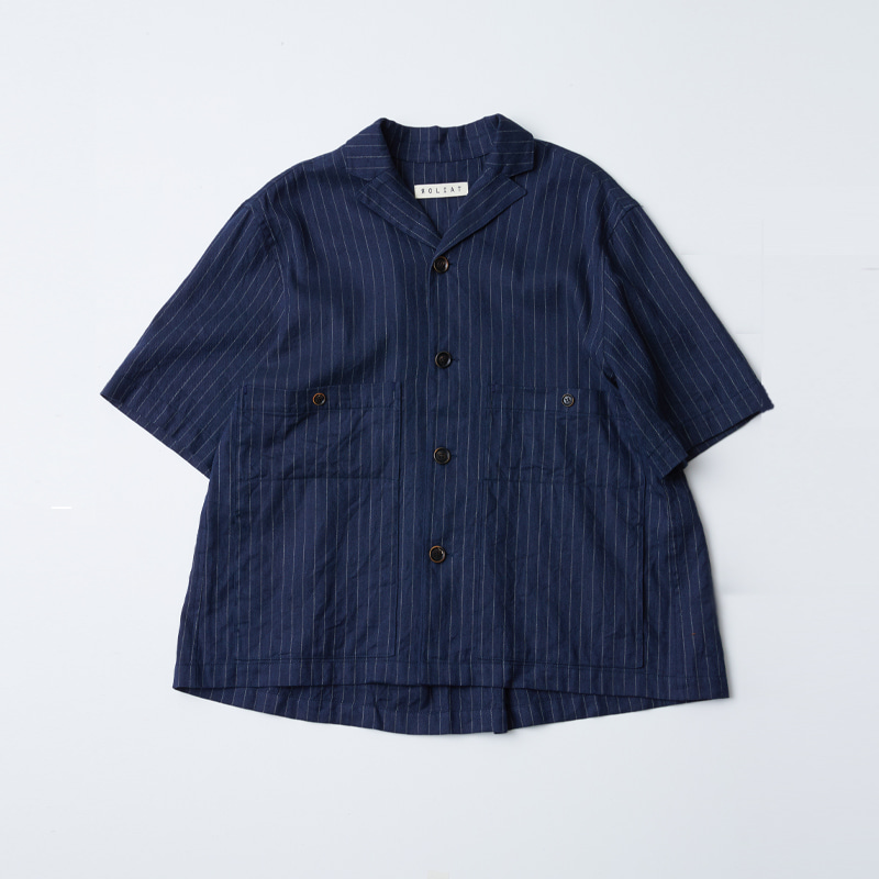 Loose-fit open collar shirts_Navy stripe