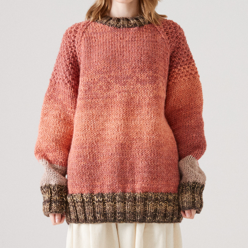 Oversized hand knit pullover_Salmon