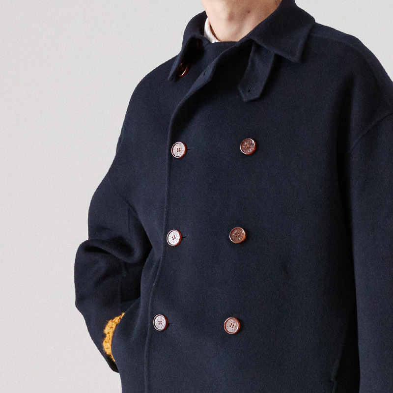 Hand-made double overfit short coat_Navy