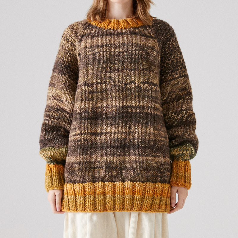 Oversized hand knit pullover_Khaki