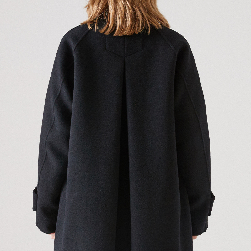 Hand-made Inverted pleats balmacaan coat_Black