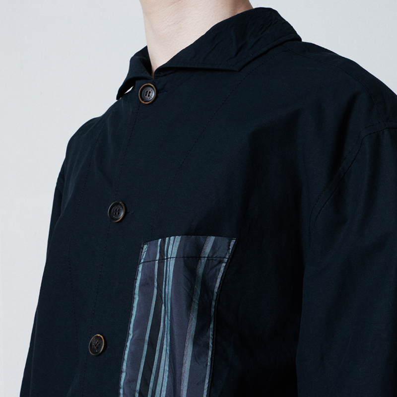 Wing collar silk coloration shirts jacket_Navy