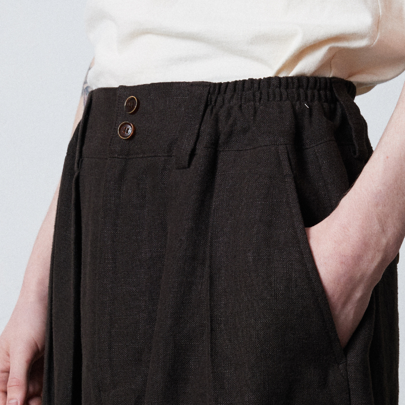 Two button banding string pants_Brown
