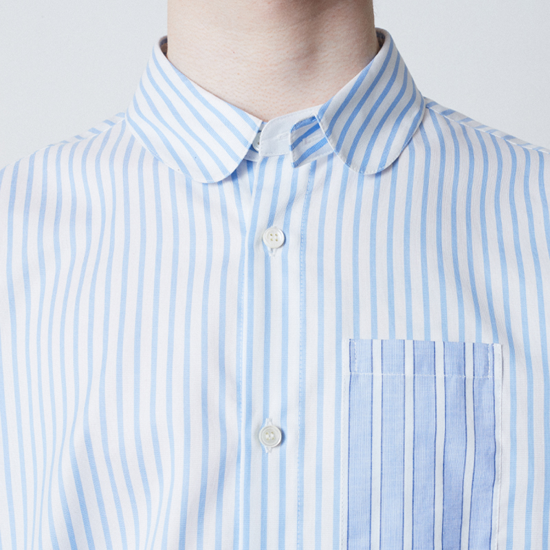 Detachable-collar coloration half-sleeve shirts_Stripe