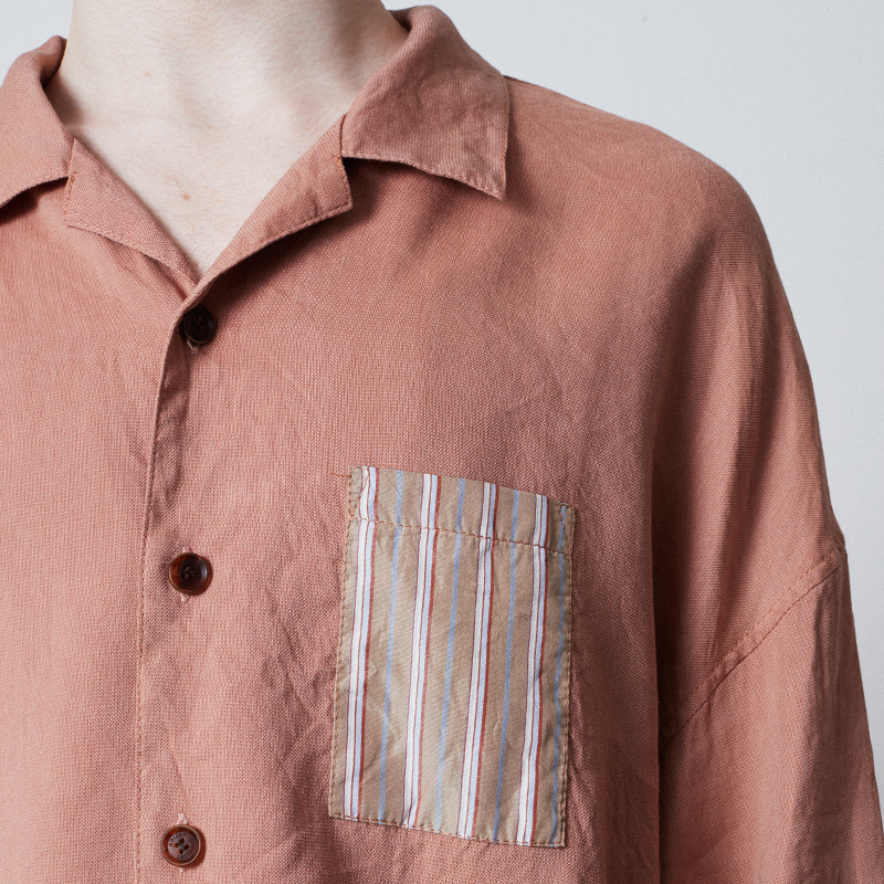 Loose-fit open collar silk coloration shirt_Peach