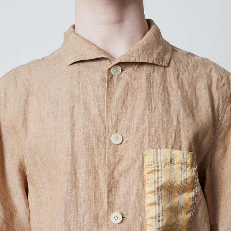 Wing collar silk coloration shirt_Beige