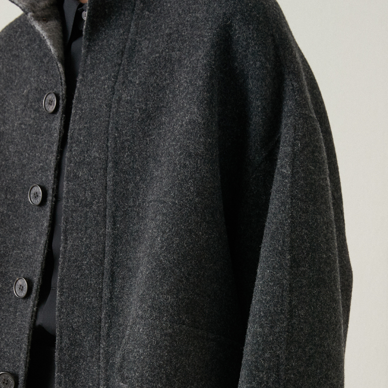 Hand-made highneck overfit short coat_Charcoal
