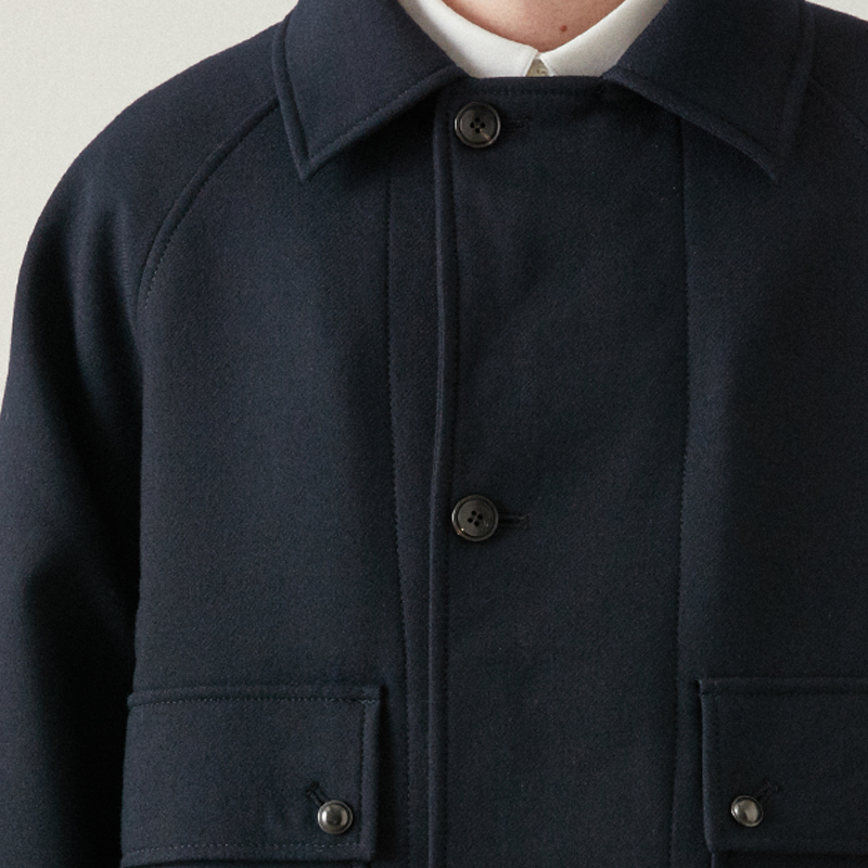 Semi-double short pea coat jacket_Navy