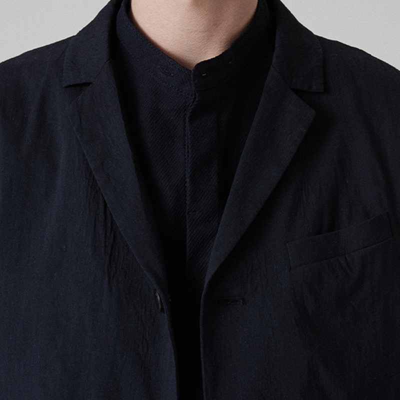 Tailored 3 button single middle jacket_Navy blended