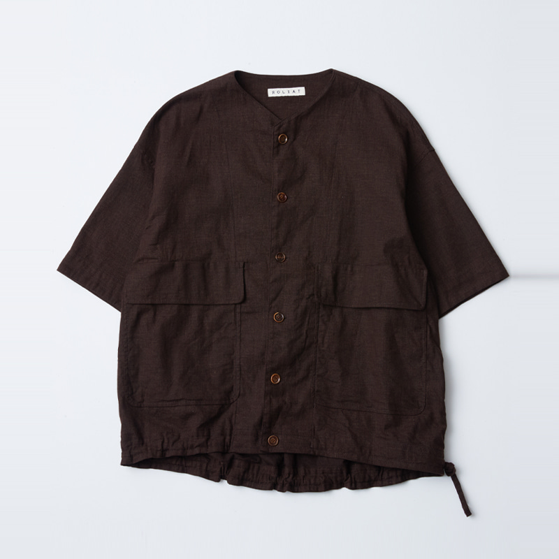 Collarless overfit shirts_Brown