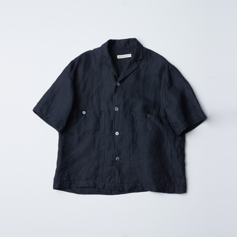 Loose-fit open collar shirts_Navy