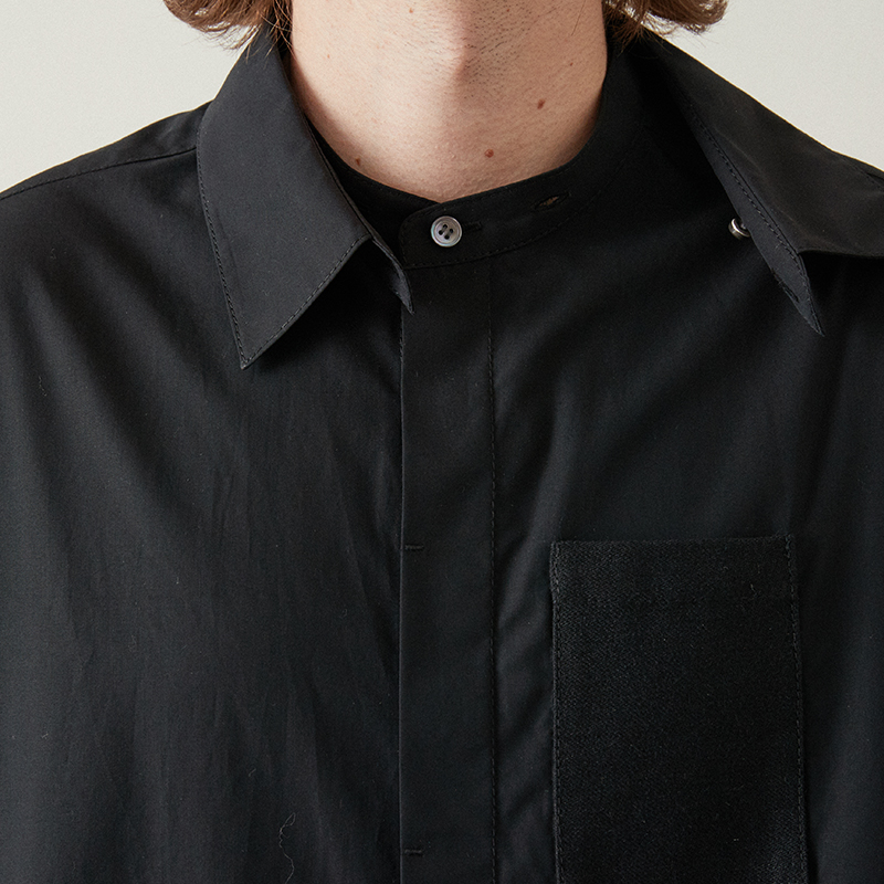 Detachable-collar coloration overfit shirts_Black