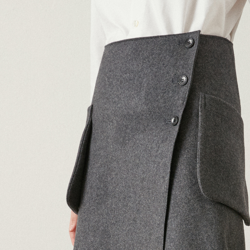 Outcutting wool wrap skirt_Charcoal