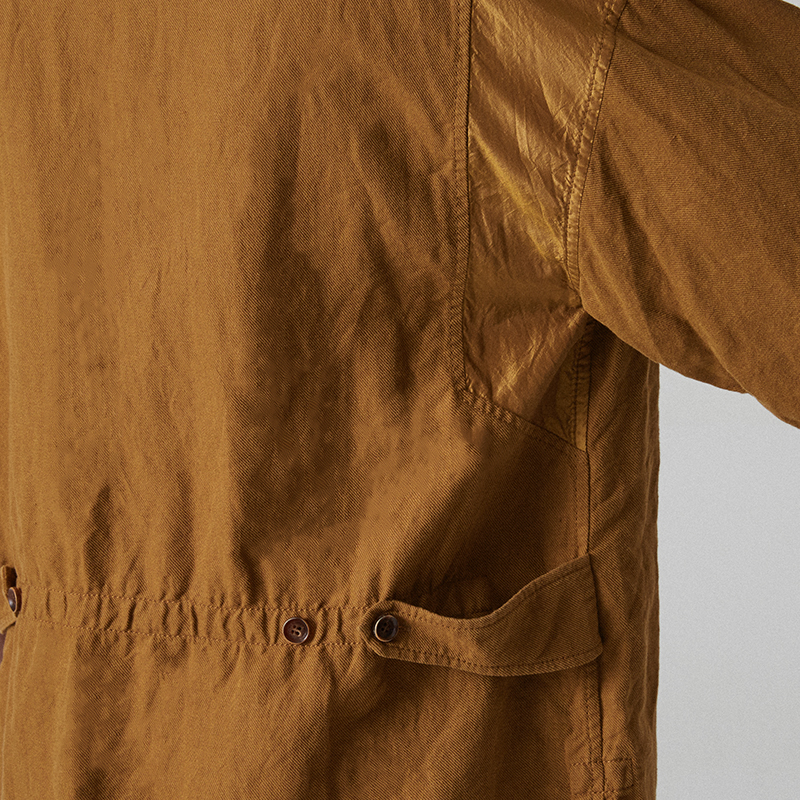 Open collar silk coloration back button shirt_Gold beige
